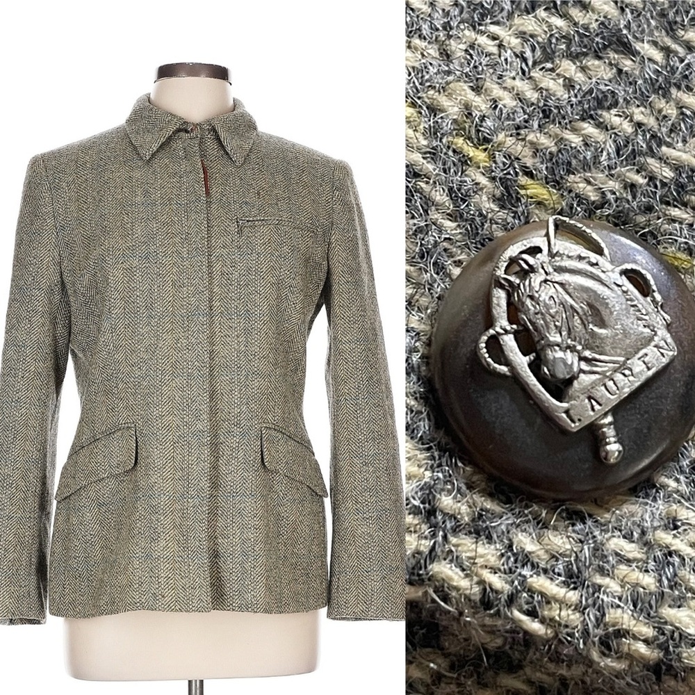 Vtg Ralph Lauren Equestrian Shetland Wool‎ Zip Jacket Pea Coat Women's Size 10 - Picture 2 of 9